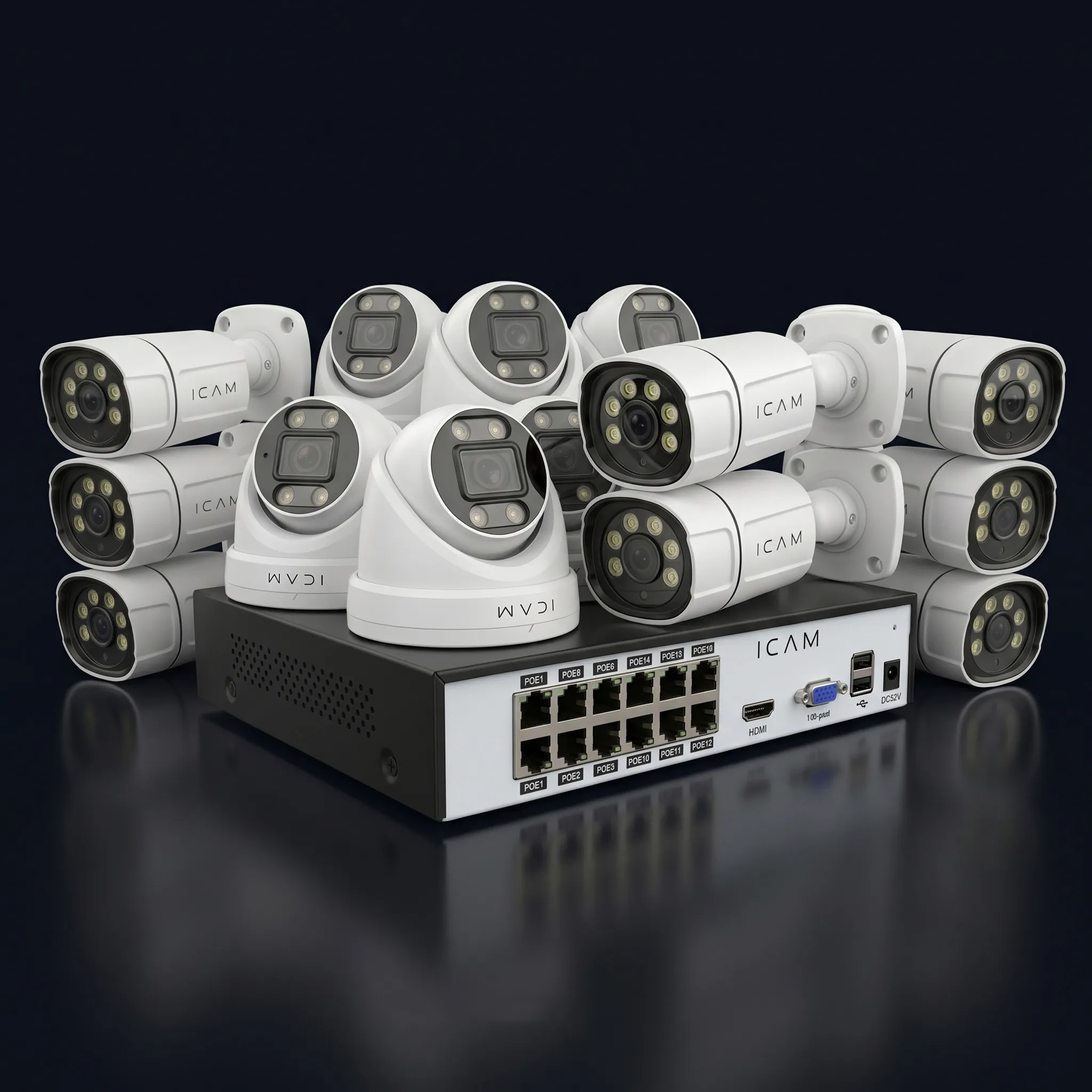 16-იანი 4MP IP POE სათვალთვალო კამერების კიტი + 2x 8ch NVR