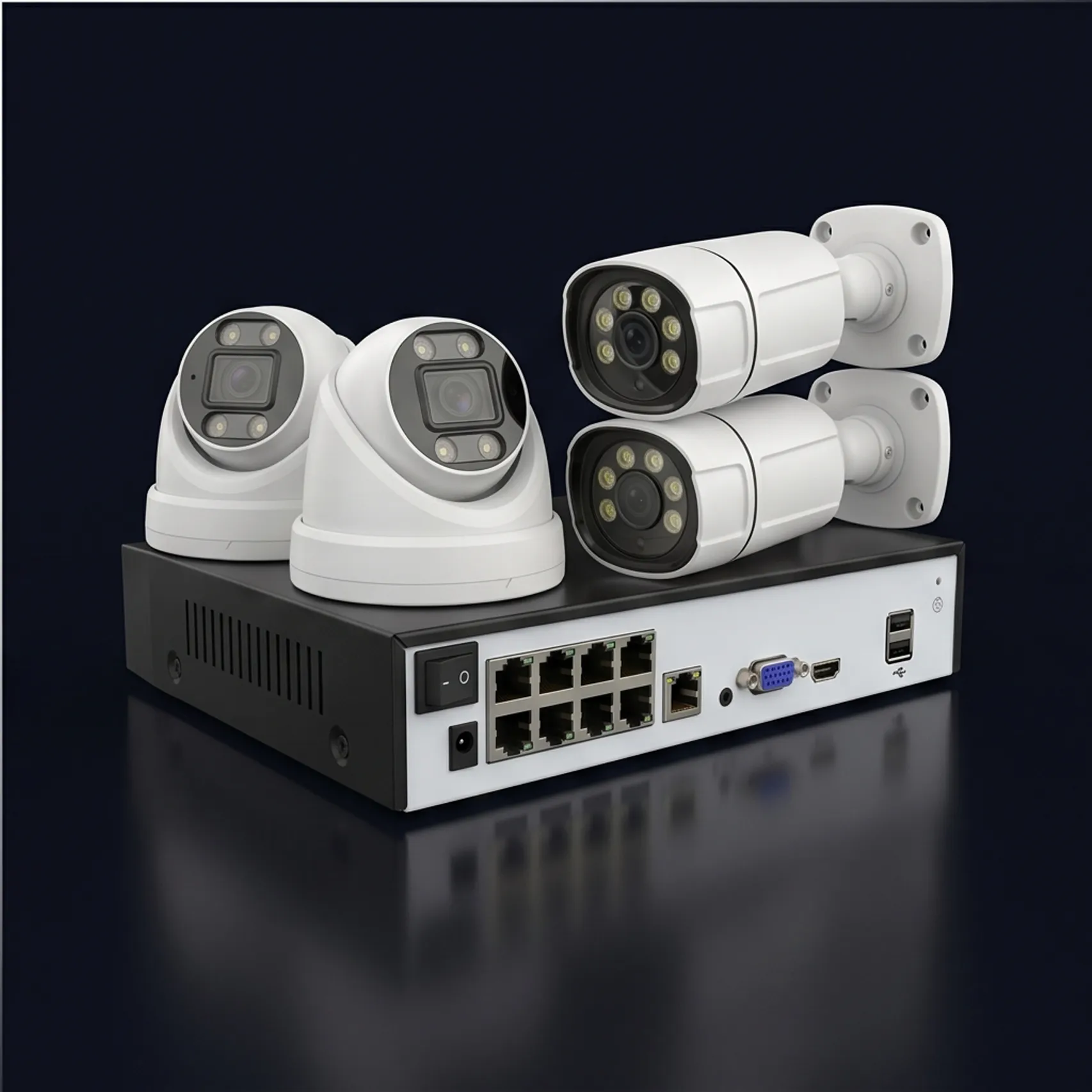 4-იანი 4MP IP POE სათვალთვალო კამერების კიტი + 8ch NVR